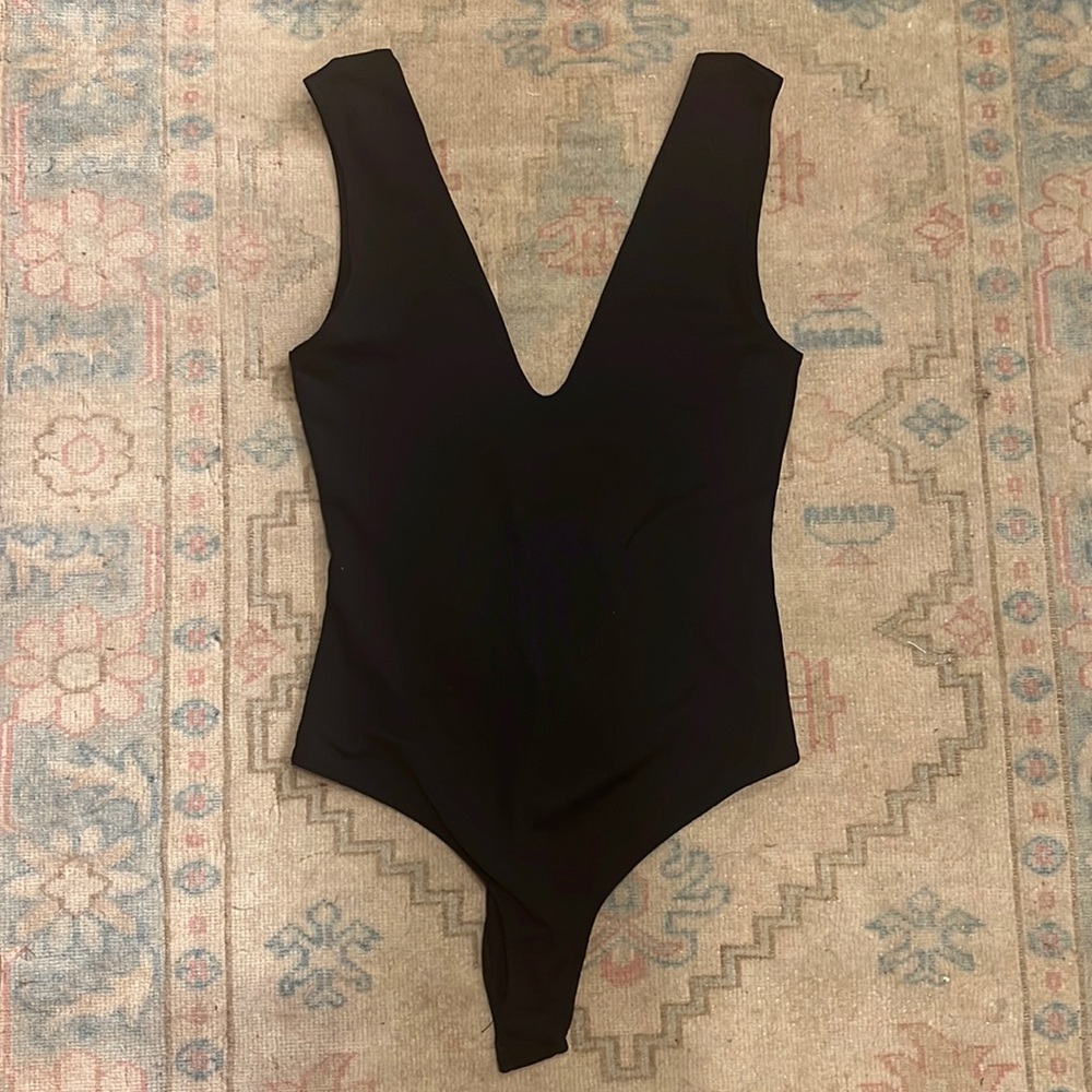 Black Deep V Free People Bodysuit